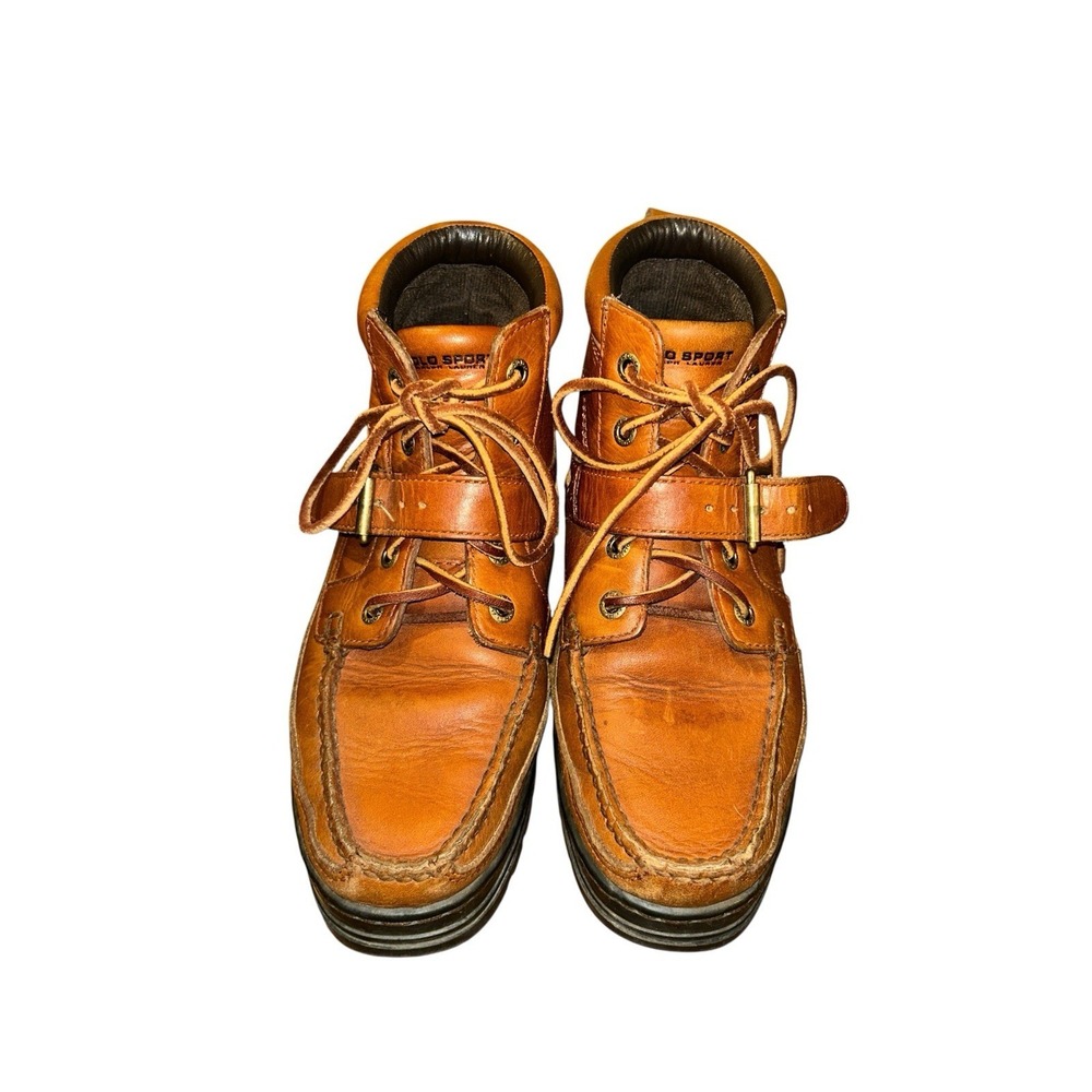 Vintage Mens Polo Ralph Lauren Polo Sport Boots Brown Black Buckle Strap Size 7B - Picture 3 of 7